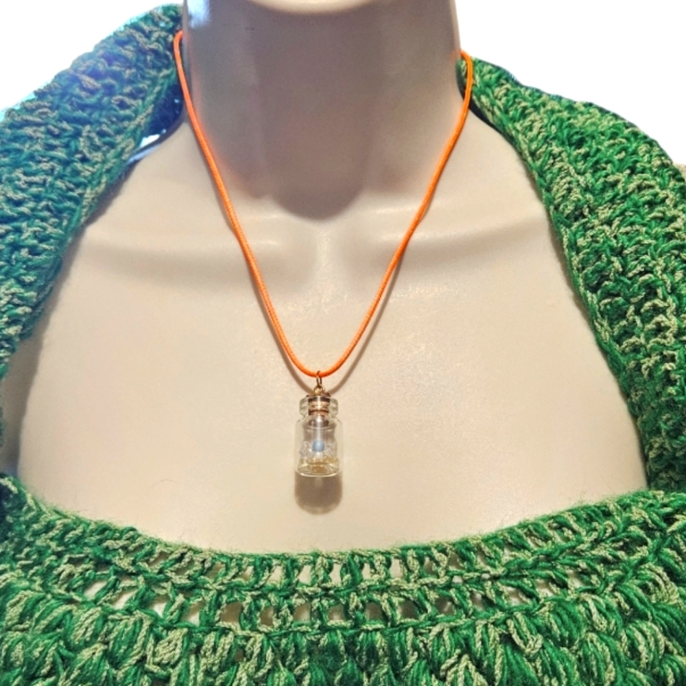 Hand Crafted Fall Choker Necklace Orange Waxed Cord with Glass Pendant Beaded 9"